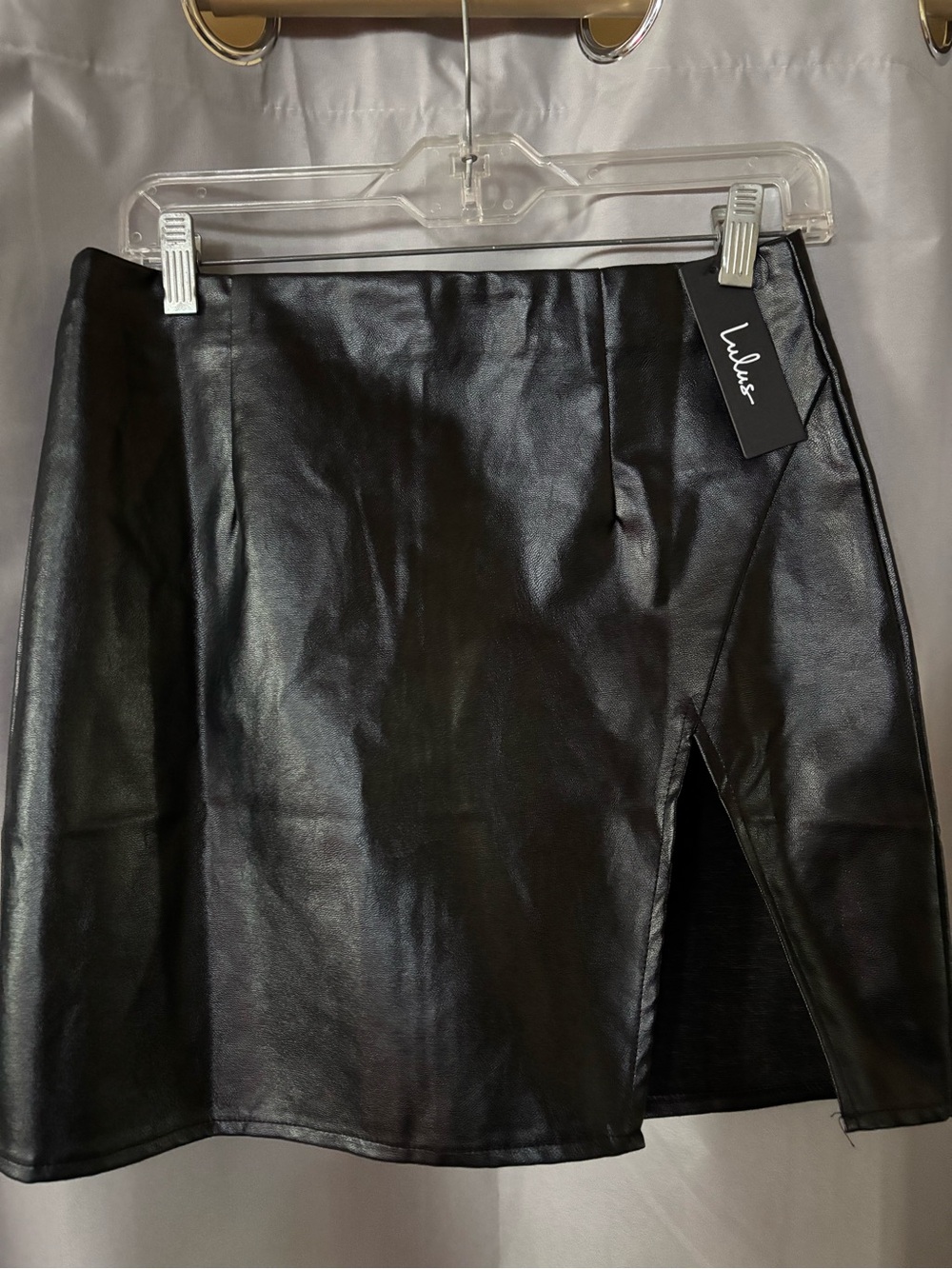 NWT Lulu's Black Faux Leather Mini Skirt with Side Slit
